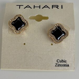 Tahari Black and Gold Stud Cubic Zirconia Earrings